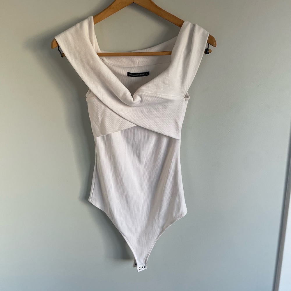 White, Ribbed, off the shoulder body suit